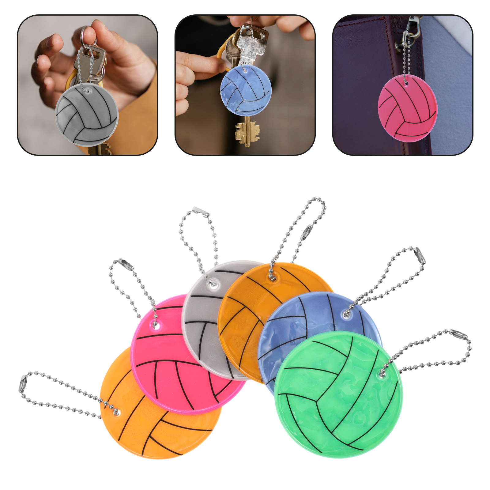 Outdoor Adventure Walks - 6Pcs Reflective Volleyball Keychains PVC Pendant